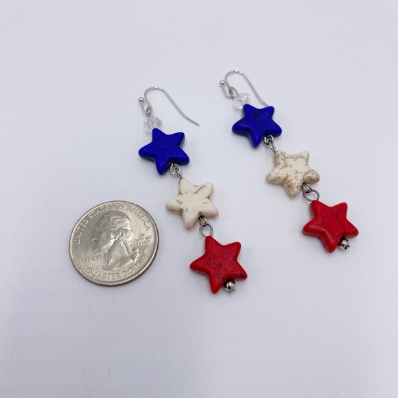 Patriotic Earrings Dangle Star Earrings - Picture 5 of 7